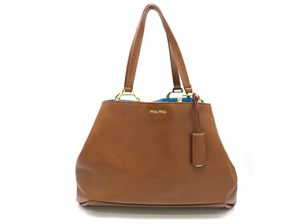 Miu Miu Madras Tote Bag Brown Embossed Leather